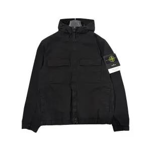 [스톤아일랜드] 와펜패치 오가닉 코튼 트윌 후드 자켓 블랙 155020985
