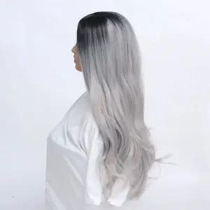긴머리 웨이브 가발 투톤 은발