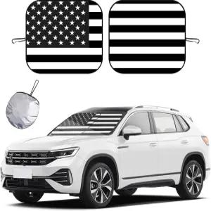 지시너 2 PCS 자동차 앞유리 자외선 차단제 자동 태양열 및 28인치×31인치 접이식 전면 유리창 범용 차량