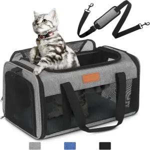 PETUX 항공사 승인 반려동물 캐리어 - 17x11x9.5인치 언더시트 상단 및 측면 입구 여행 수의사를 위한
