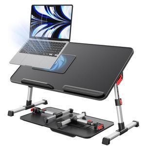 쿨링 팬이 있는 침대용 노트북 책상, SAIJI 높이 및 각도 조절 가능한 스탠드, 랩 데스크 트레이 테이블, 소파 의자 바닥 책상용 경량 접이식 휴대용 컴퓨터 테이블(블랙)