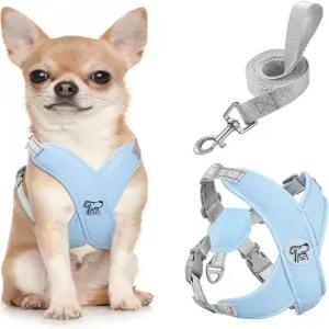 Pawaboo 소형 개 하네스 및 목줄 세트 강아지 X-프레임 당김 금지 소형견용 조끼 조절 가능 산책 외출용