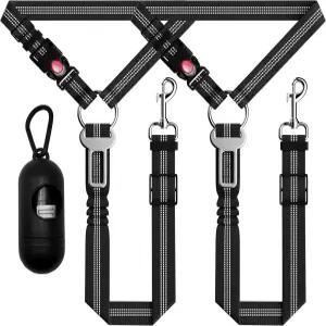 세예조 도그 카 안전벨트 세트 - 3피스 리트랙터블 하네스 차량 헤드레스트용 조절식 반사 안전 구속 헤비