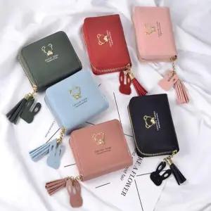 여성 미니지갑 골드곰 장식 지퍼 동전 카드지갑