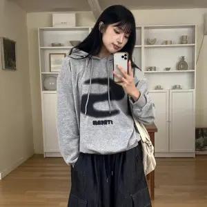 [옷자락]여자 스트링 프린팅 오버핏 긴팔 후드 티셔츠