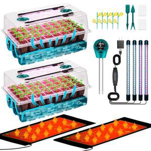 재배 조명 및 열 매트가 있는 허그보우 셀프 워터링 씨앗 스타터 트레이, 80셀 식물 트레이 키트, 시작용 발아 묘목 재배, 2팩