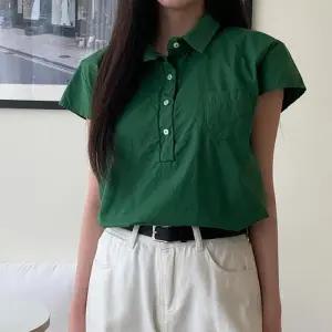 [옷자락]여자 반오픈 카라넥 코튼 캡소매 T