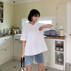 [옷자락]여자 반원 옆트임 단추 후드 티셔츠