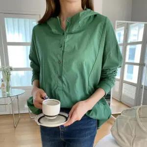 [옷자락]여자 절개 언발 하프 반 후드티셔츠