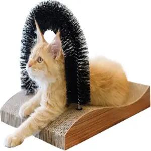 후쿠마루 고양이 셀프 그루머 스크래처 패드가 있는 2.0 버전 아치 얼굴 실내 작은 개를 위한 백 그루밍