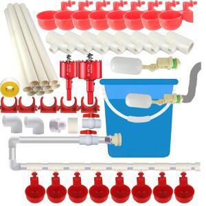 WODERIC 자동 치킨 워터 컵, 피더, 병아리 오리 메추라기를 위한 완전한 파이프라인 워터러 시스템 세트