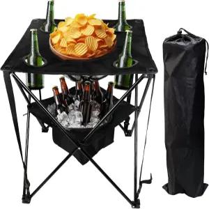 단열 쿨러가 있는 OVENTE 접이식 캠핑 테이블 컵 홀더 4개 푸드 바스켓 및 여행 가방 낚시용 휴대용