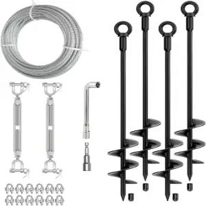 30인치 지상 앵커 헛간 키트 3/16인치 75FT 아연 도금 케이블 및 M6 304 스테인리스 스틸 턴버클 나무를