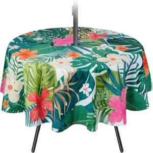 우산 구멍과 지퍼 야자 잎이 있는 카무어 원형 야외 식탁보 정원 닉 파티용 60인치 방수 커버