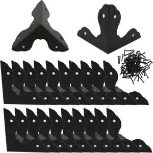 보칠로이 24PCS 1.3 금속 상자 모서리 보호대 블랙 트라이앵글 장식 케이스 캐비닛 테이블 커버