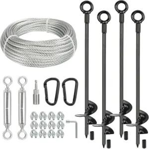 행거 4개 30인치 롱 그라운드 앵커 3/16인치 아연 도금 케이블 턴버클 카라비너가 포함된 선반 키트 나무를