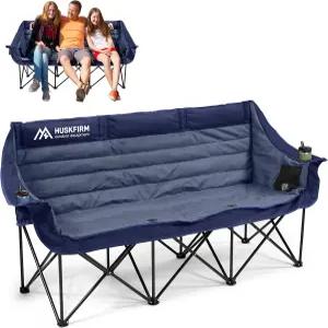 허스크펌 3인용 캠핑 의자 접이식 더블 휴대용 오버사이즈 러브시트 패딩 헤비 듀티 소파 컵 홀더 2개와
