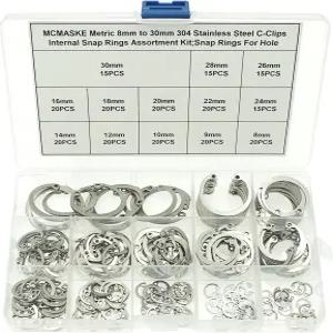 MCMASKE 메트릭 304 스테인리스 스틸 8MM-30MM C-클립 내부 스냅링 모음 키트 구멍 고정
