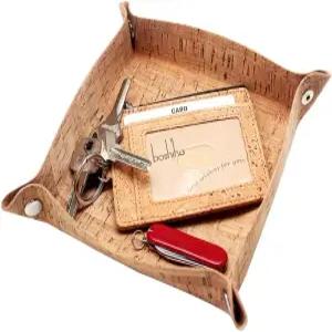 남성용 보시호 발렛 트레이 내추럴 코크 주얼리 캐치올 키폰 코인 박스 교체 캐디 침대 옆 보관함(코크)