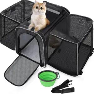 페큐트 고양이 캐리어 확장 가능 초대형 반려동물 가방 통기성 메쉬가 있는 접이식 반려견 및 운반 어깨끈