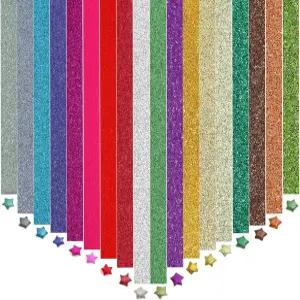 1080장 글리터 오리가미 스타 종이 스트립 럭키 컬러풀 데코 접이식 스파클링 DIY 핸드 아트 공예 선물