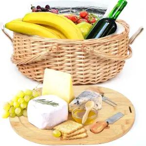 2인용 감성 위커 피크닉 바구니 세트 샤르큐트리 보드 포함 고급 윌로우 바스켓 치즈 플레이팅 도마 커플