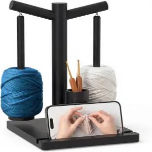 크로치팅 및 뜨개질을 위한 행거스페이스 나무 실 홀더 2개의 스핀들로 업그레이드된 마그네틱 회전 스피너