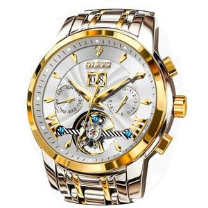 OLEVS 남성 자동 시계 스테인리스 스틸 골격 기계식 날짜 캘린더 럭셔리 클래식 비즈니스 방수 야광 손목시계