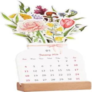 2026 크리에이티브 플라워 데스크 캘린더 꽃병 모양의 새해 월간 플래너 3.9인치 x 9.4인치