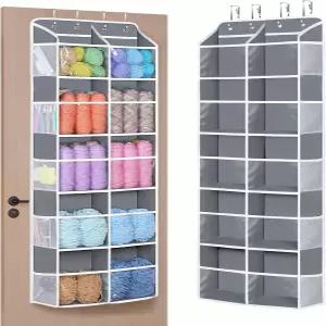 유니비 행잉 원사 보관 정리함 투명한 깊은 포켓이 있는 초대형 5단 크로셰 백 후크 뜨개질 바늘(회색)을