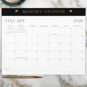 에스테틱 2026-2027 데스크 캘린더 - 2026년 1월부터 2027년 운영 간편한 정리를 위한 미니멀한 오피스