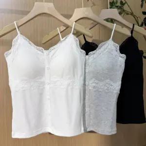 LND 버튼 레이스 브라 캡 나시 일체형 민소매 여성 여름 캐주얼 이너 모달