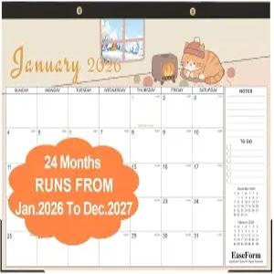 EasyForm 24개월 데스크 캘린더 2026-2027 2026년 1월부터 2027년 운영되며 대형 17 x12 데스크톱/월 월간