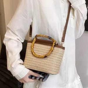 왕골가방 대나무 손잡이 포인트 여성 외출 가방 밀짚 크로스백