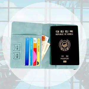 민트색여권커버 해외여행 가죽 여권 케이스 트레블월렛 파스텔 민트