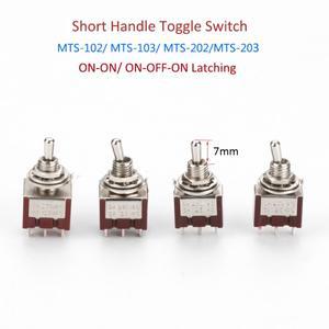 5PCS 6MM 숏 핸들 토글 스위치 ON-ON 래칭 ON-OFF-ON MTS-102 DPDT 2/3 6A/125V 3A/250V AC