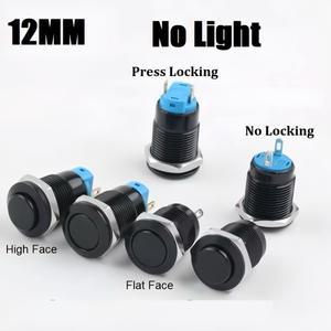 검정색 메탈 버튼 스위치 12mm 2Pin250V 3A 조명 없음 잠금 IP65를 누르면 순간 자동 재설정