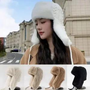 꽈배기 패턴 부드러운 퍼 보들 여성 귀달이 모자