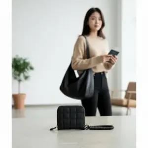 퀼팅 미니지갑 동전 보관 포켓 여성 반지갑 해외 여행용 소지품 수납 파우치