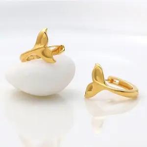 직장인귀걸이 골드핀 골드 원터치링 고래 꼬리 귀걸이 14K