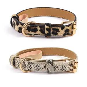 조절 가능한 금속 버클 소재 뱀/표범 무늬 강아지/고양이 목줄 (소형/중형견용)