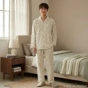 [갤러리아] 남성 면 우라기리 플라워프린트 홈웨어 잠옷 세트(MP8892A)