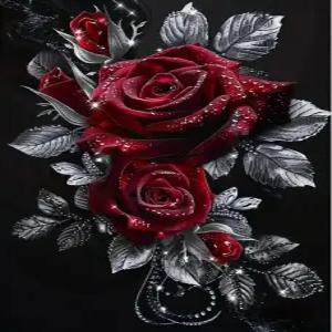 MOMDEP 로즈 다이아몬드 페인팅 키트 초보자용 플라워 아트 젬 홈 월 장식용 16x12인치 플로럴