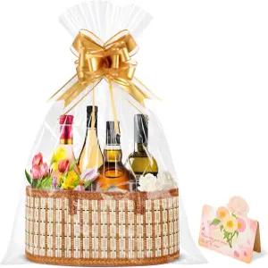 선물용 대나무 바구니 빈 큰 직조 채울 어머니의 날 생일 집들이 크리스마스를 위한 손잡이가 있는 접이식