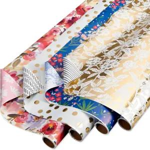 아메리칸 인사말 120평방피트 생일 결혼식 신부 샤워 꽃 줄무늬 및 물방울 무늬용 리버서블 플라워 포장지