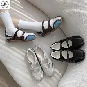 [애슬릿] 메리제인 스니커즈 가죽 투톤 배색 더블 찍찍이 단화