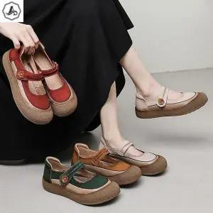 [애슬릿] 메리제인 운동화 플라워 투톤 배색 가죽 발편한 단화