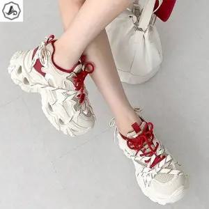 [애슬릿] 어글리 운동화 가죽 메쉬 콤비 레이스업 키높이 단화 5cm