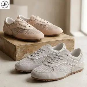[애슬릿] 여름 스니커즈 가죽 메쉬 레이스업 핑크 그레이 운동화