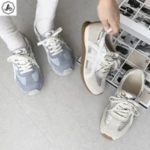 [애슬릿] 가죽 운동화 배색 레이스업 라인 실버 키높이 단화 4cm